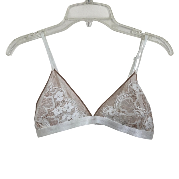 For Love And Lemons Other - NWT For Love & Lemons Skivvies Lace Mesh Triangle Bralette White Nude Small
